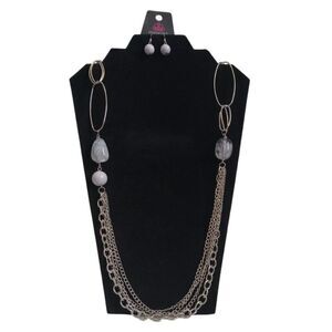 Paparazzi Pleasant Promenade Gray Oval Beaded Statement Necklace & Earrings Set